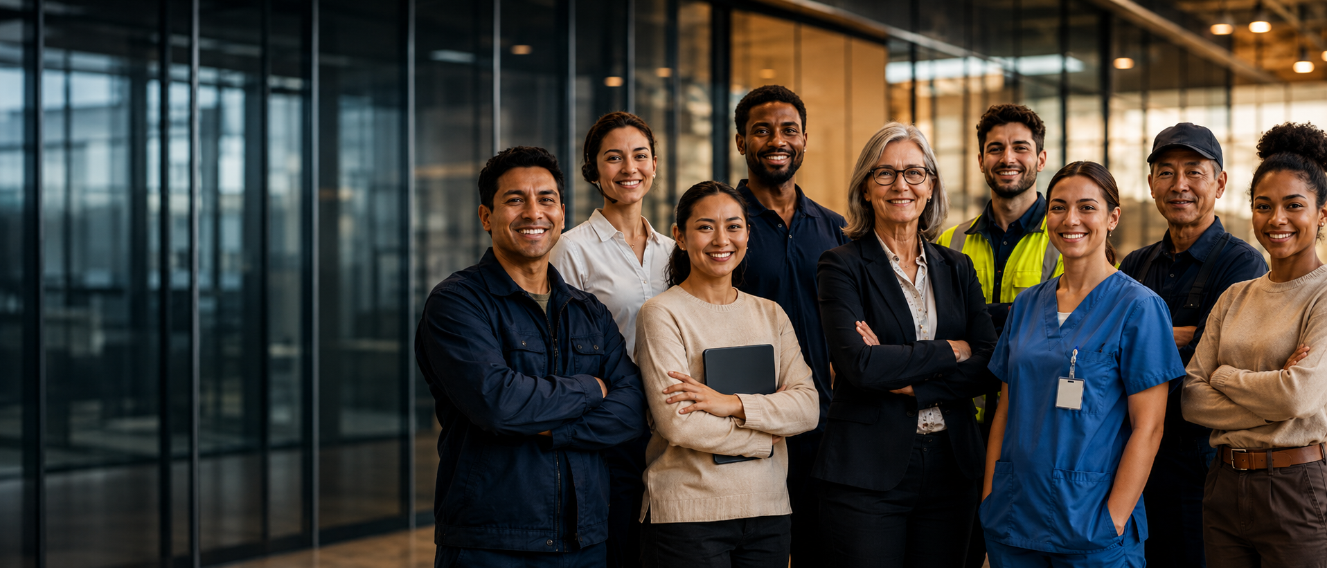 Équipe professionnelle multiculturelle représentant les secteurs accompagnés par PLUS Interim SA